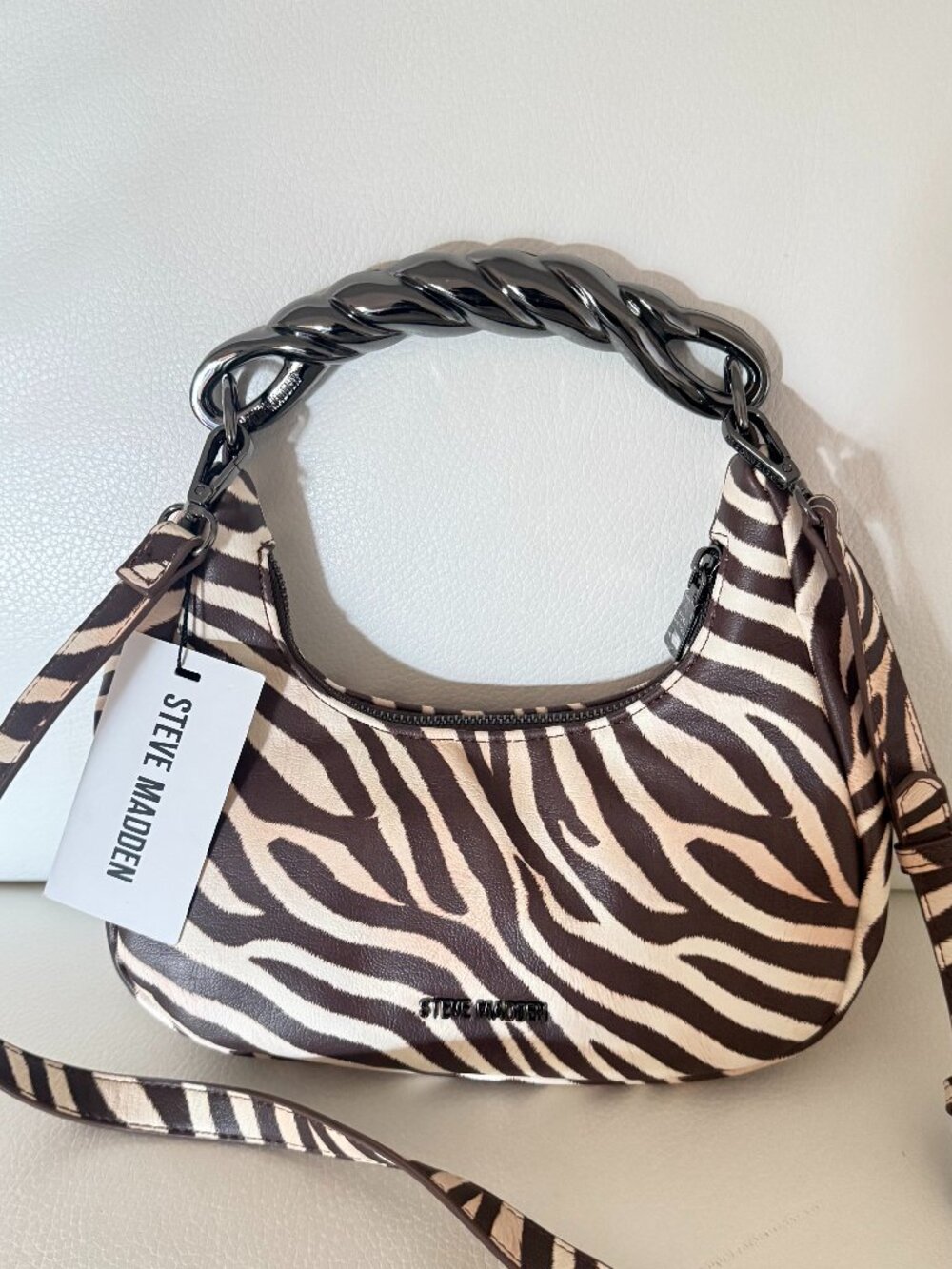 NWT STEVE MADDEN ZEBRA PRINT BKENZAL SATCHEL CROSSBODY BAG BROWN MULTI